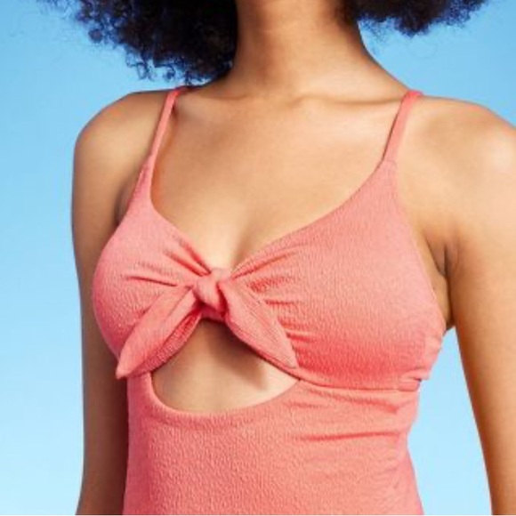 🔵 Womens Crepe Bralette Tie-Front One Piece Swimsuit - Shade & Shore NWT sz MED - Picture 3 of 14